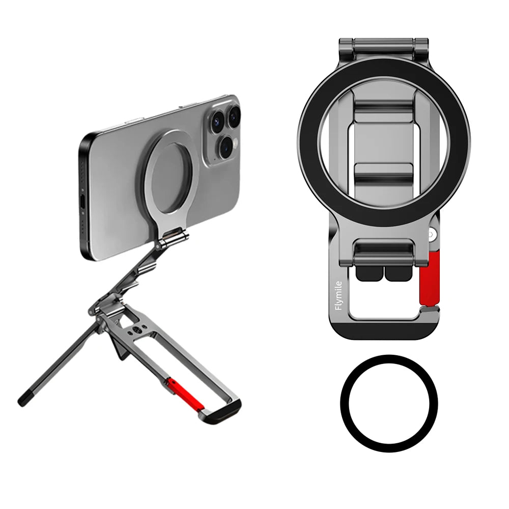 Flymile Magnetic Phone Holder Carabiner Mount for iphone 17 16 15 14 Accessories Handle Tripod Adapter Compatible with MagSafe